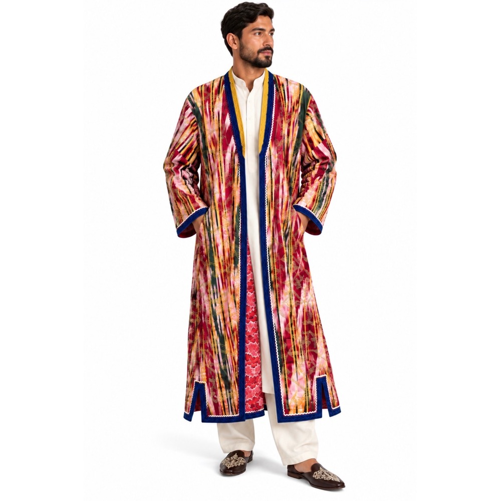 VTG Handmade Uzbek Ikat Embroidered Chapan Robe Unisex/Mens Size *M/L Ethnic